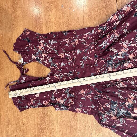 ROXY Maroon Floral Midi Milkmaid Dress Women’s Size Small S Y2K 90’s Open Back - Picture 9 of 13
